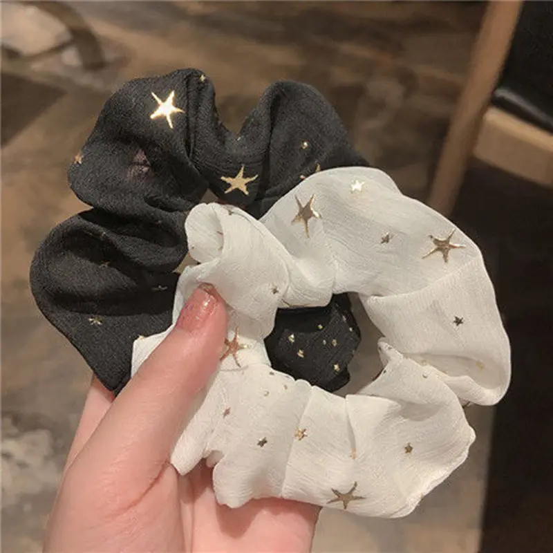 Starry Sky Ins Scrunchie Headdress Sederhana Bintang Kepala Tali Seni Kain Scrunchie Ukuran Besar Ikat Rambut Tali Rambut