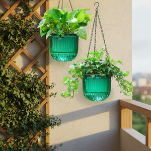 Lot de 2 pots suspendus auto-arrosants en plastique PP de 6,5 pouces pour plantes d'intérieur/extérieur avec trous de drainage et niveau d'eau visible pour la maison - Product Image 1