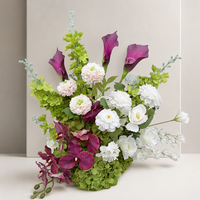 Composition florale artificielle personnalisée PPS, boule florale bordeaux, idéale pour la décoration de table de mariage et d'événements – Meilleure vente