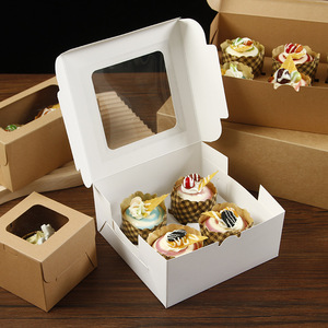 Caja de embalaje de pastel de <span class=keywords><strong>queso</strong></span> <span class=keywords><strong>a</strong></span> prueba de fugas de tamaño de logotipo personalizado cajas de pastel de papel Kraft de cartón blanco con ventana - Product Image 4