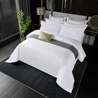 Drap de lit personnalisé pour hôtel, lot de 4 pièces de 300 fils en coton à rayures de 3cm, lot de draps de linge de lit design pour hôtel