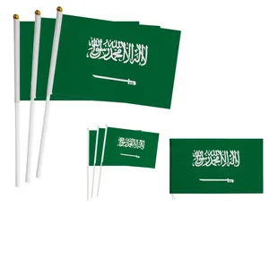 Wholesale Custom Small Size Digital Printing Polyester Saudi Arabia Hand Waving Held Flag Flags