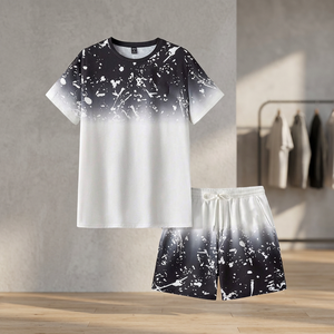 Fashionable Breathable Vintage Men's Snowy Mountain Print Shortsleeved Tshirt <b>Set</b> Summer Korean Style Sporty Two Piece Outfit - Product Image 3