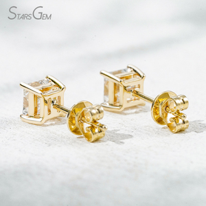 Starsgem 10K oro sólido 0.5ct 1.0ct 2.0ct cuadrado princesa corte DEF VS laboratorio cultivado diamante Stud pendientes - Product Image 2