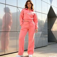 Ensemble de sweats à capuche courts et de joggings personnalisés en molleton de coton rose doux et épais avec impression sérigraphiée pour femmes