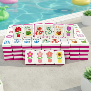 160Pcs <b>Waterproof</b> Floating Mahjong Tiles Set Pink Purple Portable Board Game for Swimming Pool with <b>Storage</b> <b>Box</b> - Product Image 1