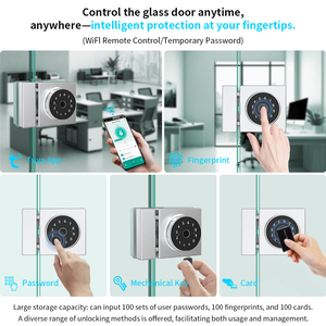 KENRONE Smart RFID <strong>Glass</strong>-to-<strong>Glass</strong> <strong>Door</strong> <strong>Lock</strong>-Frameless, Double-Sided, No-Drilling Design for Office, Shop &amp; Bathroom - Product Image 4