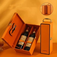 Caja de regalo de vino de 2 botellas portátil personalizada de lujo Papel de cartón de vino tinto con asa y relieve para whisky y refresco