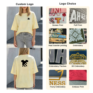 T-shirt da donna con spalle scese, in cotone, stile streetwear, tinta unita, modello lungo e ampio oversize - Product Image 2