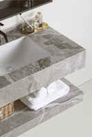 Ensemble de meuble-lavabo mural moderne en marbre blanc, style chinois, avec double vasque, écologique, facile à nettoyer, et miroir