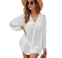 Robe de bain longue en maille extensible de couleur unie couvrir la protection solaire robe de plage d'été tissu recyclable maillot de bain à col en V pour les femmes