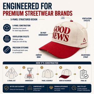 Cappellino da Baseball Unisex Sportivo a 5 Pannelli Personalizzato con Logo Ricamato 3D e Immagine Stampata, in Cotone Traspirante di Alta Qualità - Product Image 4