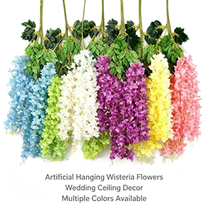 Fiori di <span class=keywords><strong>Glicine</strong></span> Artificiali Pendenti, Ghirlanda di <span class=keywords><strong>Glicine</strong></span> in Seta, Decorazione per Arco Nuziale e Soffitto, Lunga Vite di Fiori Artificiali per Eventi - Product Image 1
