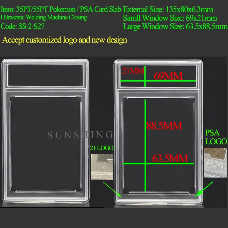 Clear 35PT Custom Ultrasonic Graded Card Slab Acrylic Trading Card Slabs Holder Case Grading Baseball CGC Slabs For Pokemon PSA