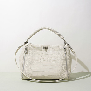 Sacs à main en cuir pleine fleur gaufré crocodile, sacs à bandoulière en cuir véritable pour femmes, sac polyvalent à porter en travers du corps avec poignée tressée - Product Image 1
