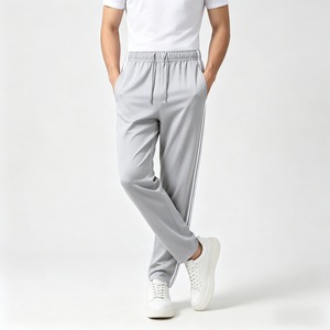 Summer Men Lightweight Two Side Stripes Interlock Fabric Straight Leg Sweatpants <b>Drawstring</b> Casual Jogging <b>Trousers</b> Waist Logo - Product Image 3