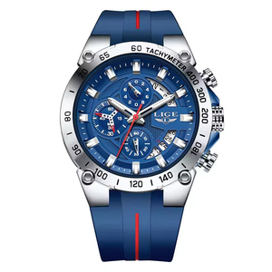LIGE New Sport Quartz Watches for Men Fashion Waterproof Chronograph Wristwatch <span class=keywords><strong>Blue</strong></span> Silicone Strap Calendar Luminous Man Watch - Product Image 2