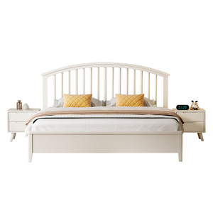 Solid Wood <b>Bed</b> 1.5M 1.8M Storage Low Box Nordic Style Master Bedroom <b>Double</b> <b>Bed</b> Ivory <b>White</b> Cherry Wood Color - Product Image 4