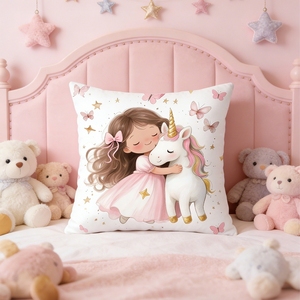 Federa per cuscino con <span class=keywords><strong>unicorno</strong></span> per ragazza in velluto color pesca (etichetta lavabile) - 45*45 cm, federa quadrata floreale per soggiorno con cerniera decorativa - Product Image 1