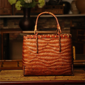 Bamboo Woven Handbag Women Casual Tote Durable General Use - Product Image 1