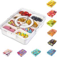 Boîte à collation avec 8 compartiments, plateau de service transparent avec couvercle et poignée, boîte de rangement transparente pour bonbons