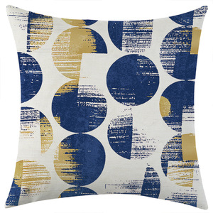 Housse de coussin carrée à motif géométrique bleu et or, décoration de salon, taie d'oreiller respirante - Product Image 3