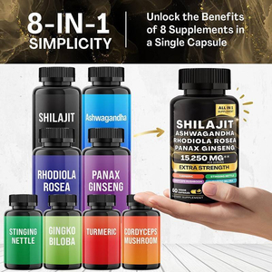 Cápsulas de Shilajit Puro del Himalaya con Ashwagandha, Rhodiola Rosea, Panax Ginseng, Suplemento 8 en 1, 15250 Mg - Product Image 3