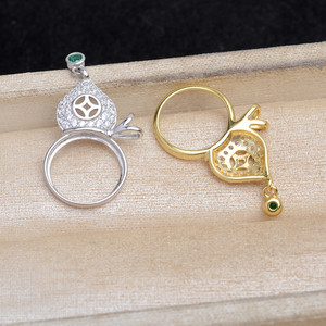 Accessoires DIY : Pendentif en argent 925 et zircon pour la création de bagues, motif Sac Porte-Bonheur Hulu, plateau vide - Product Image 5