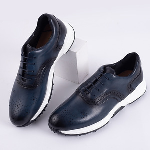 Chaussures décontractées pour hommes en cuir véritable à bout rond, lacées, respirantes, avec semelle extérieure en caoutchouc et semelle intermédiaire en EVA, toutes saisons - Product Image 2