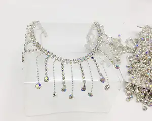 Fringe rhinestones iki renkli elmas boncuk zincir fantezi pençe tasarım düğün elbisesi saçak kenar rhinestones tasarım