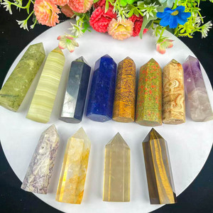 Pierre précieuse de guérison Reiki sculptée à la main, cristal de <span class=keywords><strong>fluorite</strong></span>, obsidienne noire, œil de tigre, pointe de matériau mixte pour la décoration de la maison, vente en gros - Product Image 3