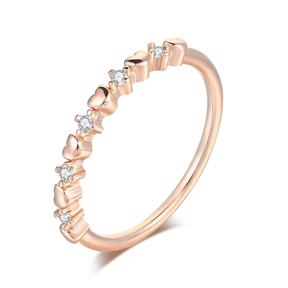 Classical New Design Korean Simple Stackable Micro Pave CZ Diamond Heart Band Ring for Girls R901-M