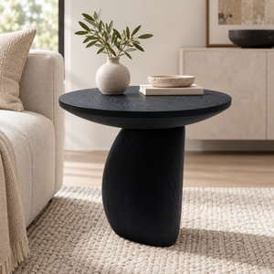 <b>Black</b> Curved Ash Wood <b>Side</b> <b>Table</b> Round Veneer Multi Layer Solid Wood End <b>Table</b> Sofa Corner Accent <b>Table</b> - Product Image 2