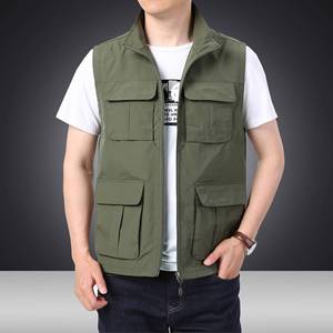 Military Green Multi-pocket Work Vest Thin Polyester Unisex Fishing Photography Vest For Outdoor Use - Product Image 1