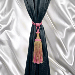 Traditional Velvet <b>Curtain</b> Tiebacks with Pink and Gold Tassel Decorative Accessories - Product Image 1