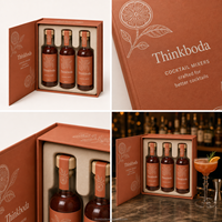 Boîte cadeau personnalisée pour trois cocktails avec insert en mousse, emballage rigide de style livre pour ensembles de boissons de 250 ml