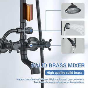 Matte Black Outdoor Brass Faucet 8 Inch Rain Jet <strong>Shower</strong> <strong>Head</strong> Handheld <strong>Sprayer</strong> Single Handle Tub <strong>Spout</strong> Wall Mount 2 Cross Handles - Product Image 4