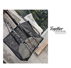 Schwarzes benutzer definiertes Logo Leinwand-<span class=keywords><strong>String</strong></span>-Tasche mit großer Kapazität Set Strand handtasche Täglich gebrauchte Einkaufstasche Damen-Einkaufstaschen - Product Image 3