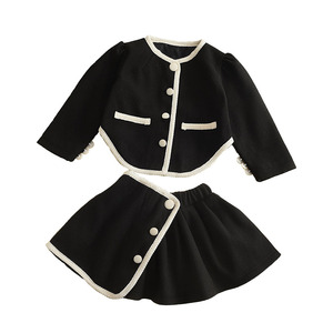 Elegante Completo Due Pezzi per Bambine, <span class=keywords><strong>Blazer</strong></span> e Gonna con Finiture Bianche e Nere, Outfit Primaverile e Autunnale, Abbigliamento Boutique alla Moda - Product Image 1