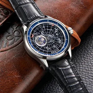 Reloj Mecánico Automático <span class=keywords><strong>OBLVLO</strong></span> GC 2026, Diseño Simple y Moderno para Hombre, Correa de Cuero con Estrella y Tierra Luminosas, Resistente al Agua, Regalo Casual - Product Image 3