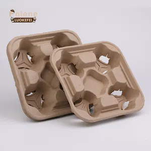 Reusable Cup Carrier Coffee Tea Hot Drink Paper Pulp Cup Holder 4 Compartment Takeaway Carrier Tray