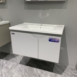 ארון אמבטיה מודרני מנירוסטה מבית WJL, כיור קרמי משולב, ארון מראה, סט ארון אחסון לחדר אמבטיה - מבוקש מאוד. - Product Image 4