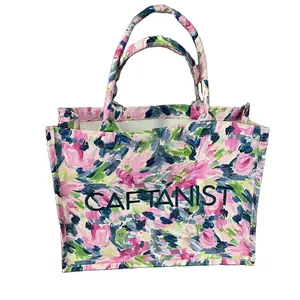 Custom Add digital printing letter Canvas Beach Tote Bag inspired designer brand laminated waterproof handbag