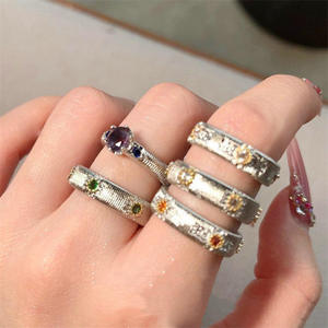 Anillo de Plata de Ley S925 de Estilo Antiguo con Patrón Tejido, Anillo Retro Exquisito con Diseño de Copo de Nieve Arcoíris en Capas, Tallado en Oro Cepillado - Product Image 3