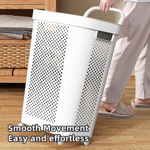 Extra Large <strong>Plastic</strong> <strong>Laundry</strong> <strong>Basket</strong> Hamper Ventilated Design Dirty Clothes <strong>Basket</strong> Flip Lid Clothes Storage Cart <strong>With</strong> <strong>Wheels</strong> - Product Image 1