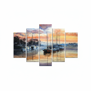 Abstract <b>Seascape</b> Canvas <b>Print</b>: Sunset Sailboats Coastal Decor,SET OF 5 MIX CANVAS - Product Image 2