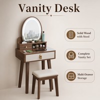 Ensemble coiffeuse et tabouret pour petite chambre, moderne, compact, avec rangement à tiroirs, écoresponsable, avec miroir, de qualité supérieure