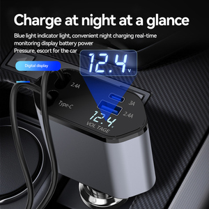 Cargador de Coche Retráctil 4 en 1 Súper Rápido de 120W con Pantalla LED, Cargador de Coche USB Tipo C para Teléfonos Móviles - Product Image 3