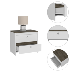 Otom Nightstand One <b>Drawer</b> One Shelf Smokey Oak White <b>Storage</b> Unit Bedroom Furniture - Product Image 3
