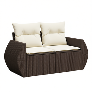 Canapé de jardin en rotin brun deux places, mobilier d'extérieur, coussin en polyester durable, design contemporain - Product Image 1